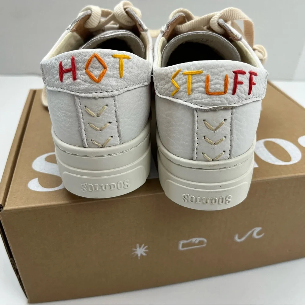 Soludos Hot Stuff Ibiza Platform Sneaker Womens Size 7 White‎ Multi Lace-Up NEW